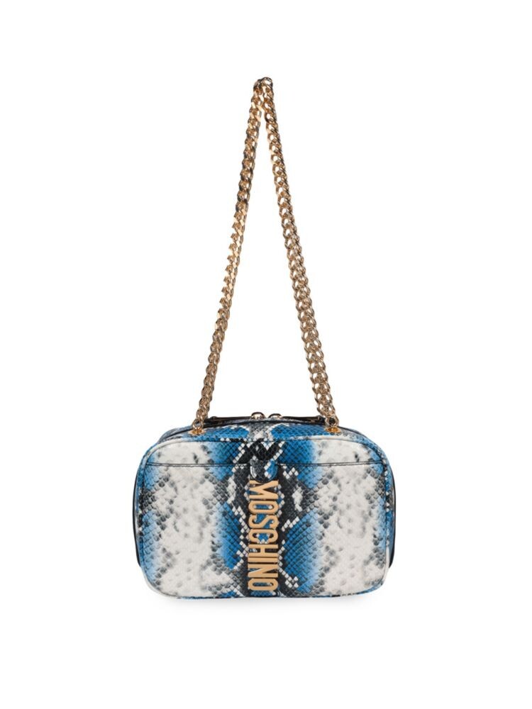 

Кожаная сумка через плечо со змеиным принтом Moschino, цвет Blue Multi