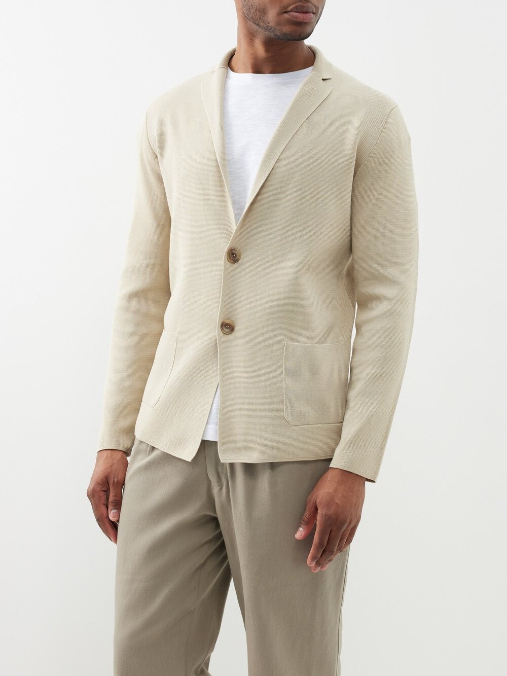 

Однобортный вязаный хлопковый пиджак Thom Sweeney, бежевый