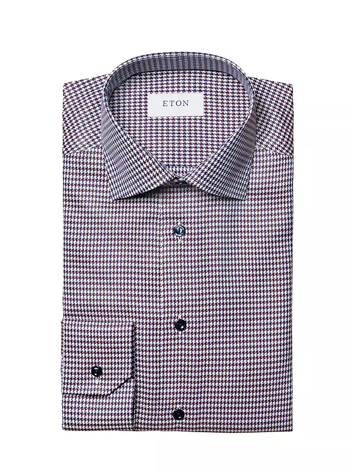 льняная рубашка с рисунком гусиные лапки приталенного кроя Классическая рубашка узкого кроя с узором «гусиные лапки» Eton, красный