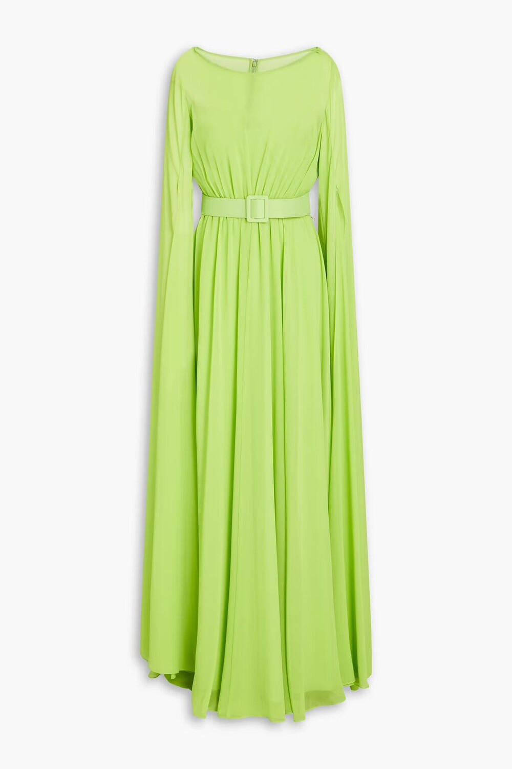 

Платье из жоржета со сборками и поясом Badgley Mischka, зеленый лайм