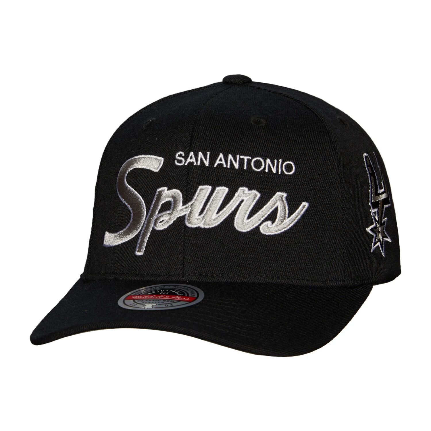 

Мужская черная эластичная бейсболка Mitchell & Ness San Antonio Spurs MVP Team Script 2.0