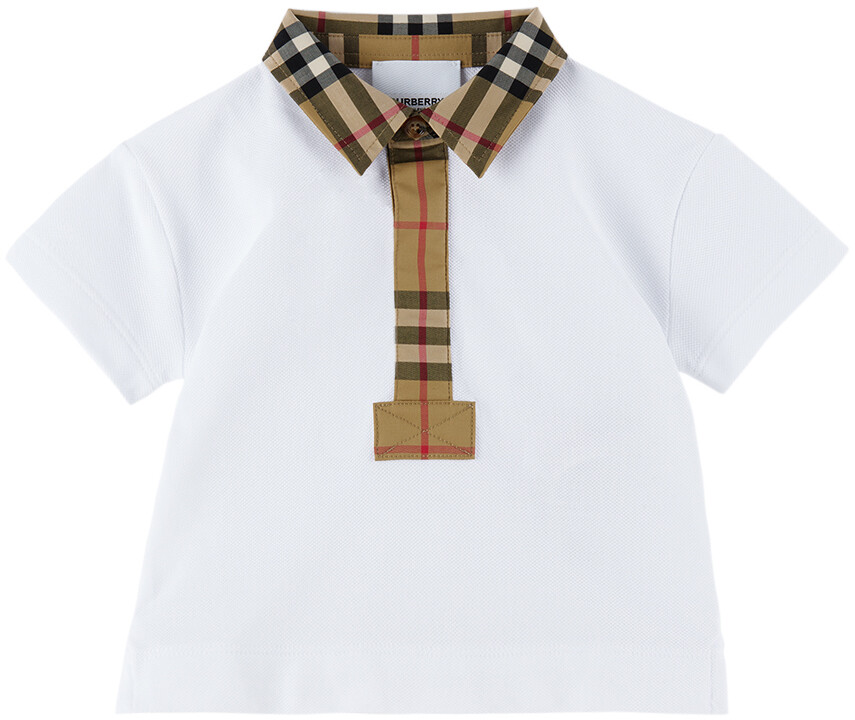 

Белая рубашка-поло в клетку Baby White с винтажной отделкой Burberry, Белый, Белая рубашка-поло в клетку Baby White с винтажной отделкой Burberry