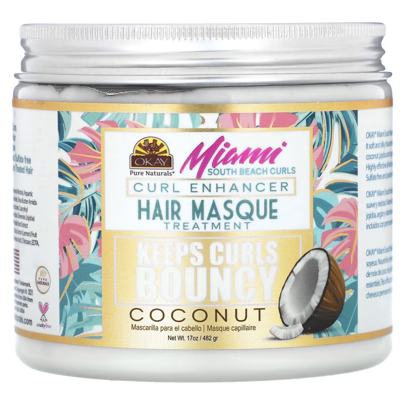 OK Pure Naturals Miami South Beach Curls Curl Enhancer Маска для ухода за волосами с кокосом, 17 унций (482 г) Okay Pure Naturals