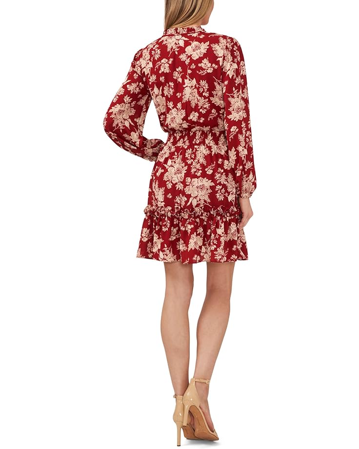 Платье CeCe Floral Long Sleeve Ruffled Dress, цвет Mulberry Red