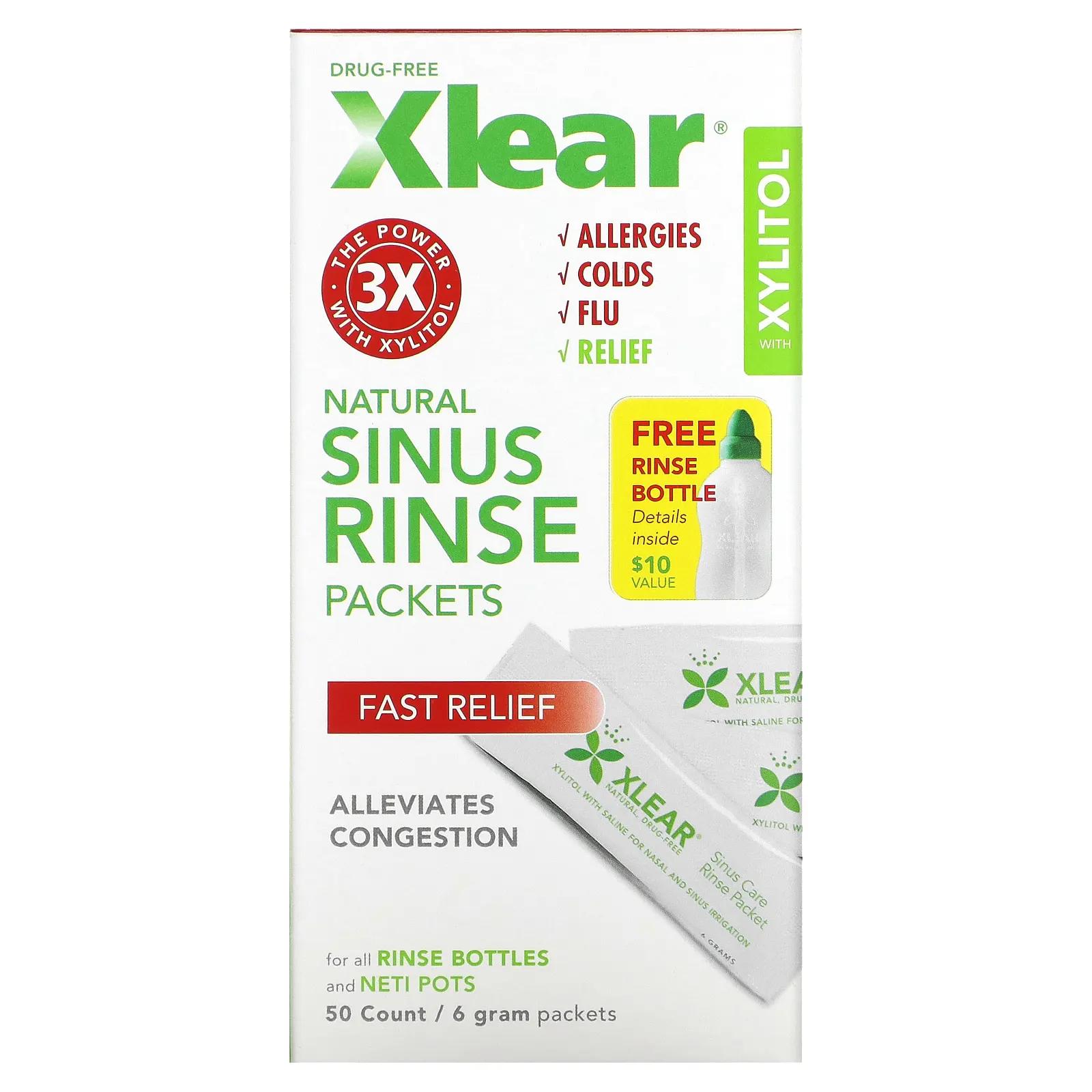 Xlear Пакеты для полоскания пазух носа - Натуральные 50 шт xlear kid s xlear солевой назальный спрей для детей 22 мл 0 75 жидк унции