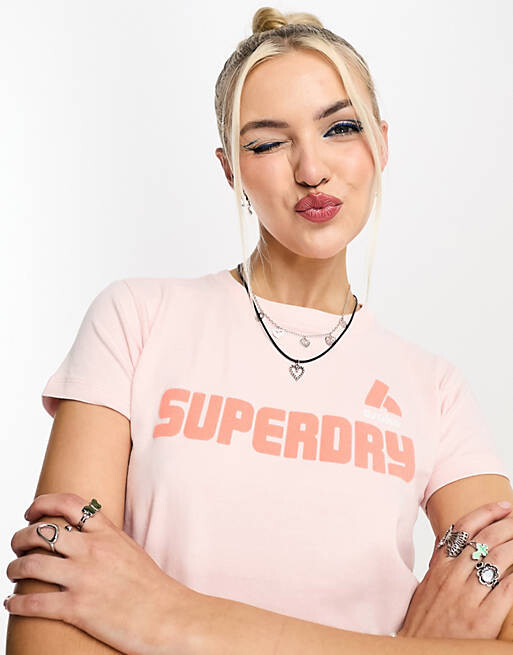 

Розовая футболка 90-х с графикой Superdry code, Розовый