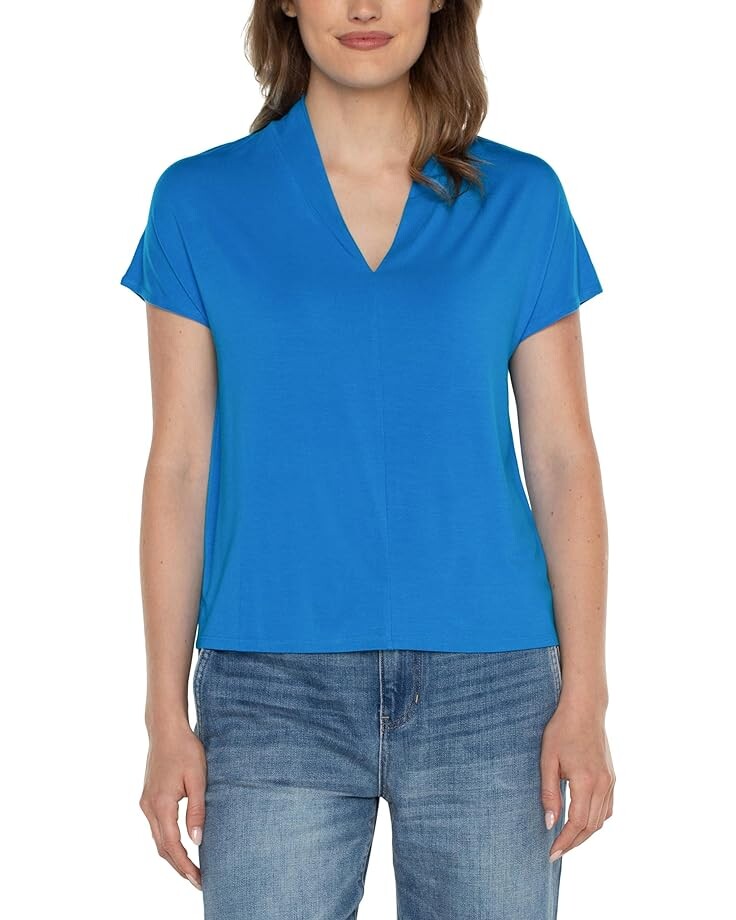 

Топ Liverpool Los Angeles Shawl Collar Ultra Soft Knit Short Sleeve Dolman, синий