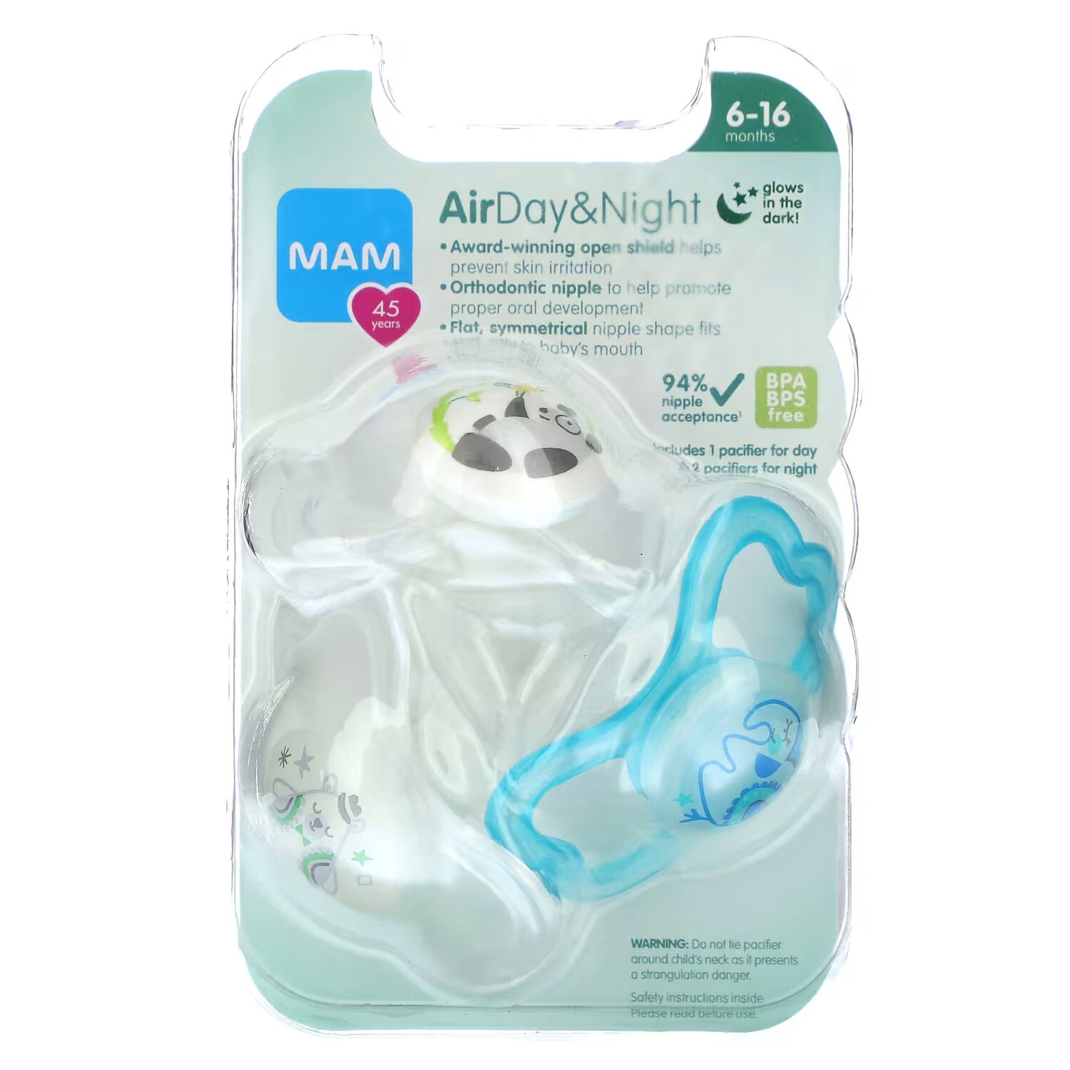 

Соска-пустышка MAM Air Day & Night для 6–16 месяцев