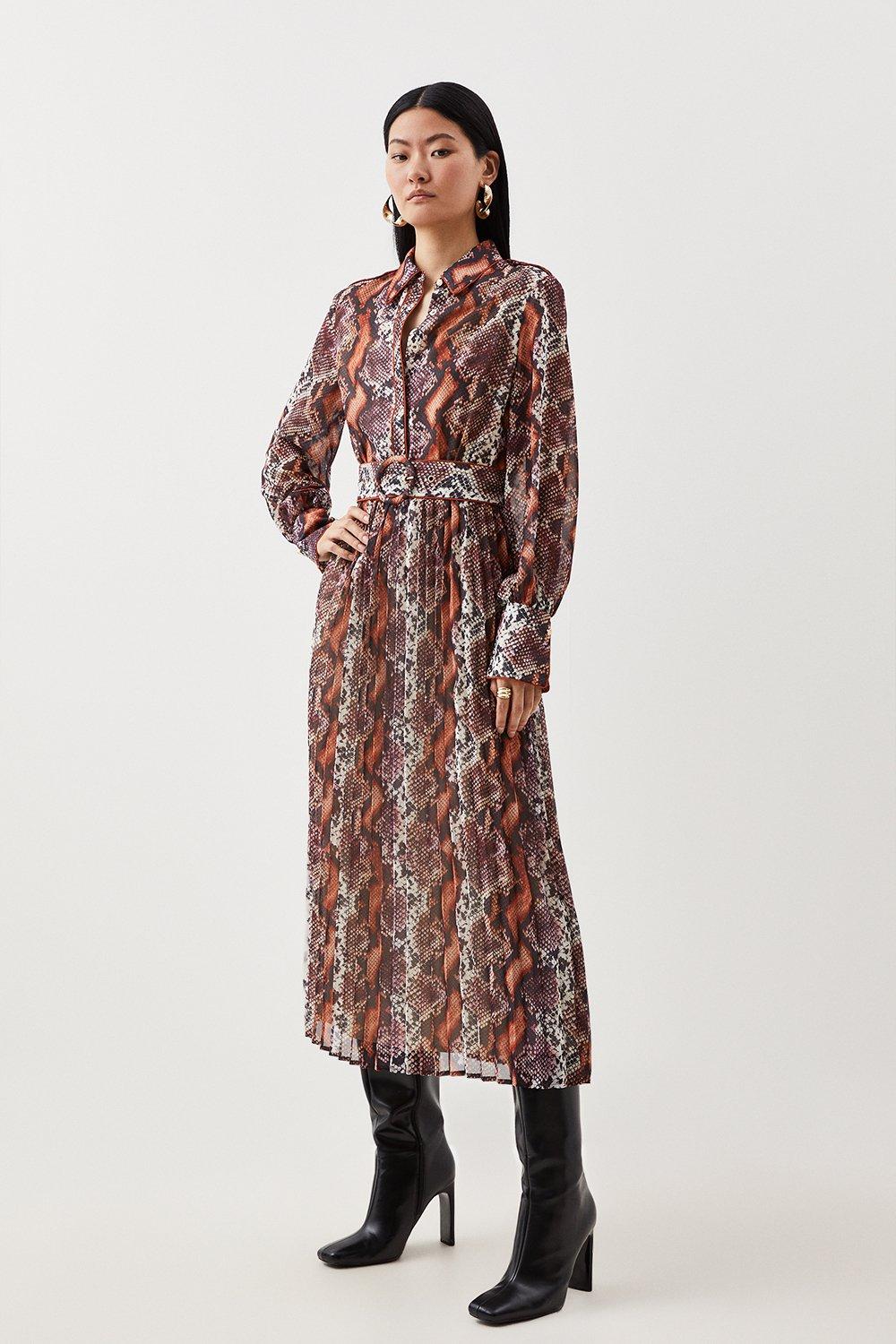 Плиссированное тканое платье макси из жоржетта Karen Millen, мультиколор фото