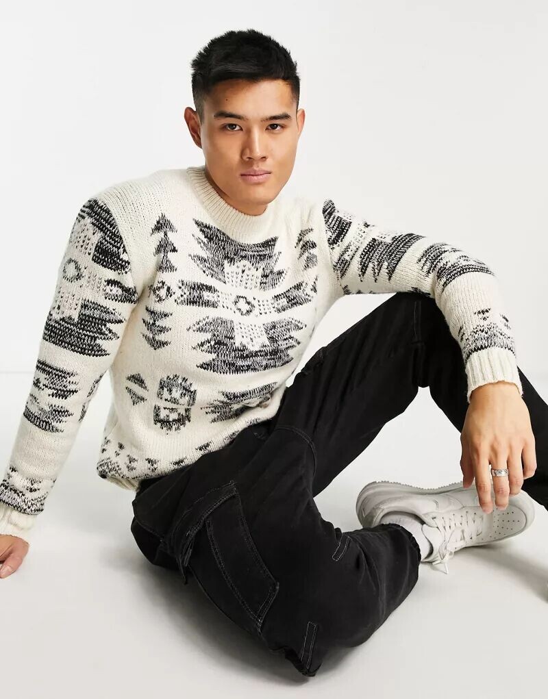 

Бежевый вязаный свитер с рисунком Pull&Bear
