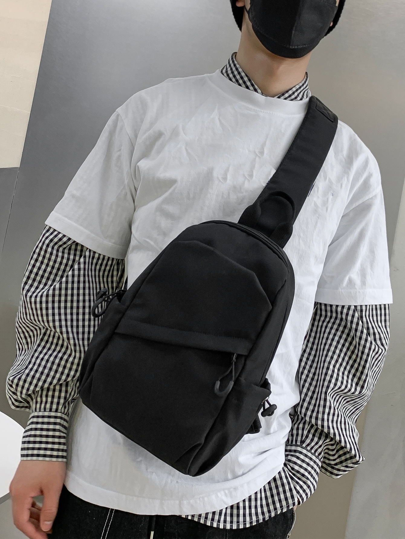 Мини-мужская сумка на слинге с завязками, черный