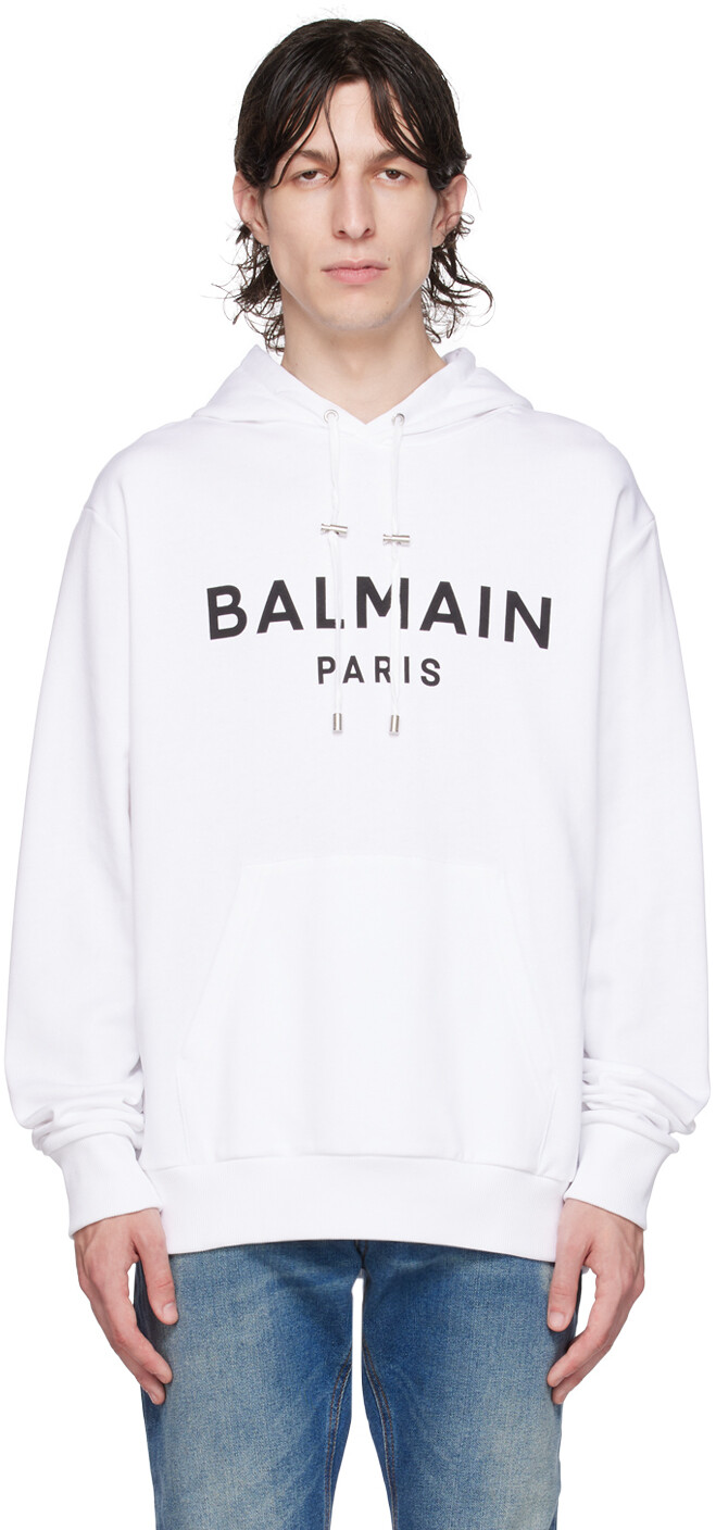 

Белое худи с принтом Balmain, Белый