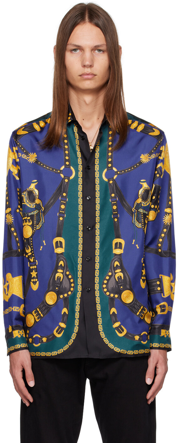

Синяя рубашка седла с Медузой Versace