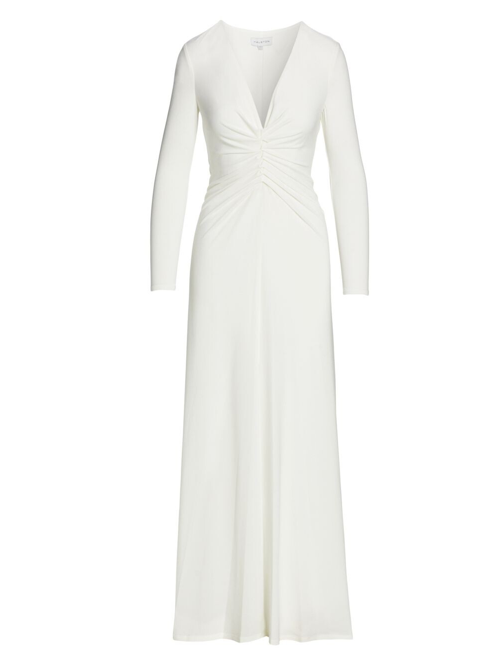 

Платье из джерси с V-образным вырезом и сборками Halston
