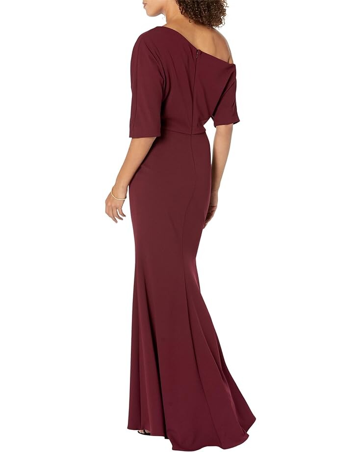 

Платье Betsy & Adam Long Scuba Crepe Over-the-Shoulder Gown, бордо