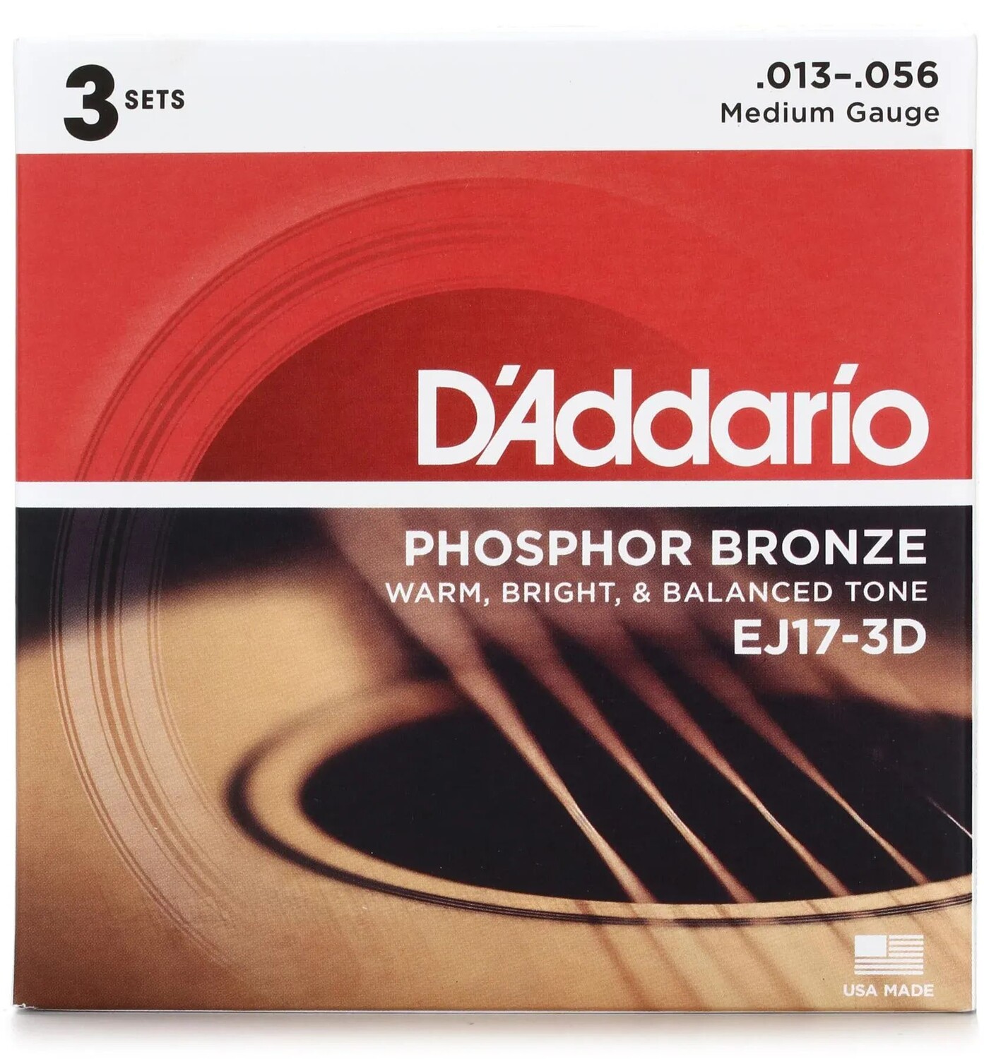 

Струны D'Addario EJ17 для акустической гитары из фосфористой бронзы — .013-.056, средние (3 шт.)