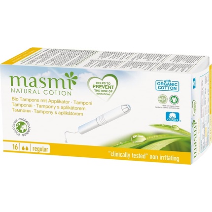 Органические тампоны MASMI NATURAL COTTON Classic + аппликатор, 16 шт. органические влажные гигиенические салфетки для детей masmi natural cotton 60 шт