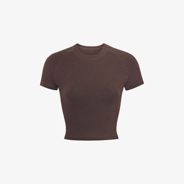

Укороченная футболка New Vintage из хлопка стрейч Skims, цвет cocoa
