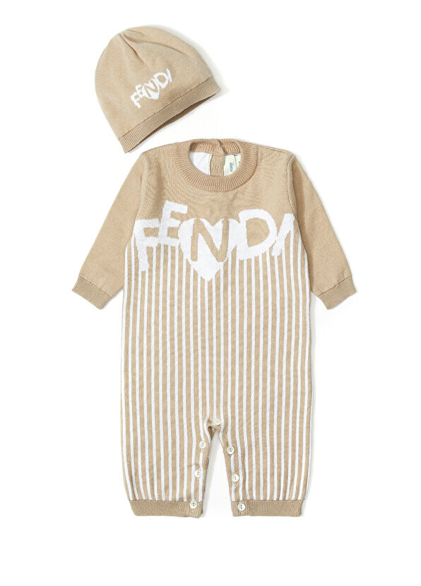 

Коричневый комплект из 2 детских комбинезонов унисекс с логотипом Fendi