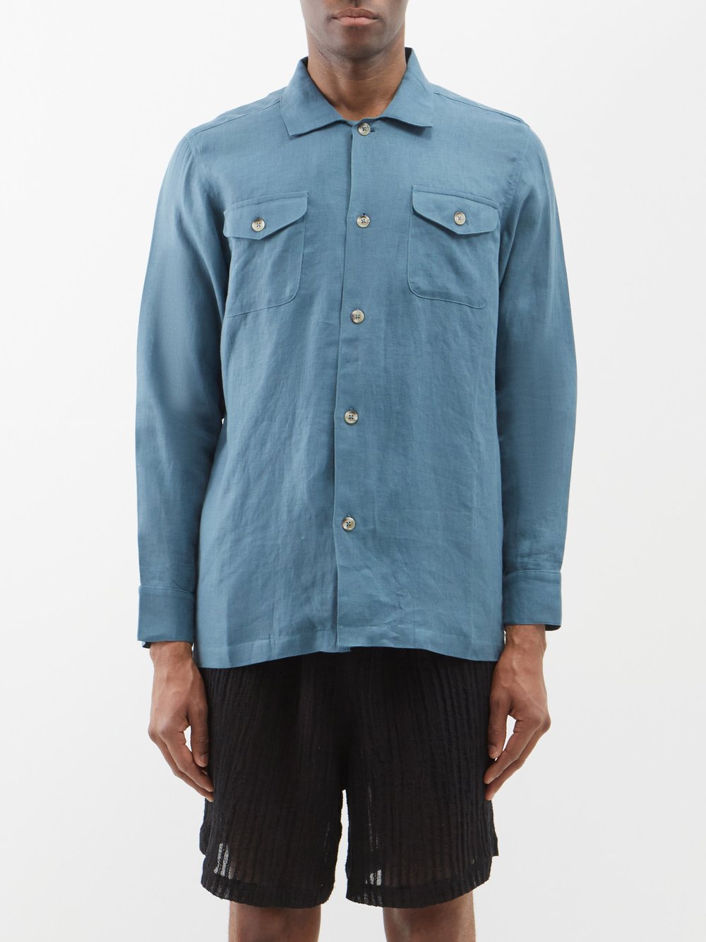 Льняная рубашка с накладными карманами The Resort Co, синий