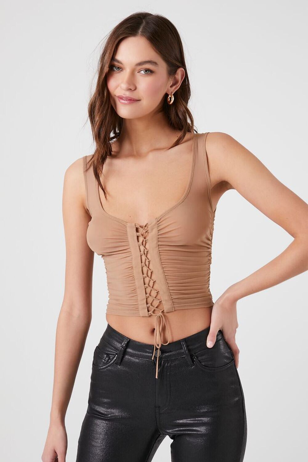 

Прозрачная укороченная майка на шнуровке Forever 21, коричневый