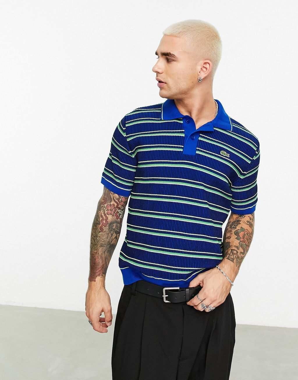 

Синяя трикотажная рубашка-поло в полоску Lacoste