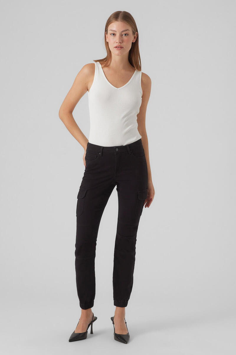 Брюки-карго длиной до щиколотки Vero Moda, черный кожаные брюки женские на весну и осень с эластичной талией выглядят как узкие повседневные кожаные брюки до щиколотки