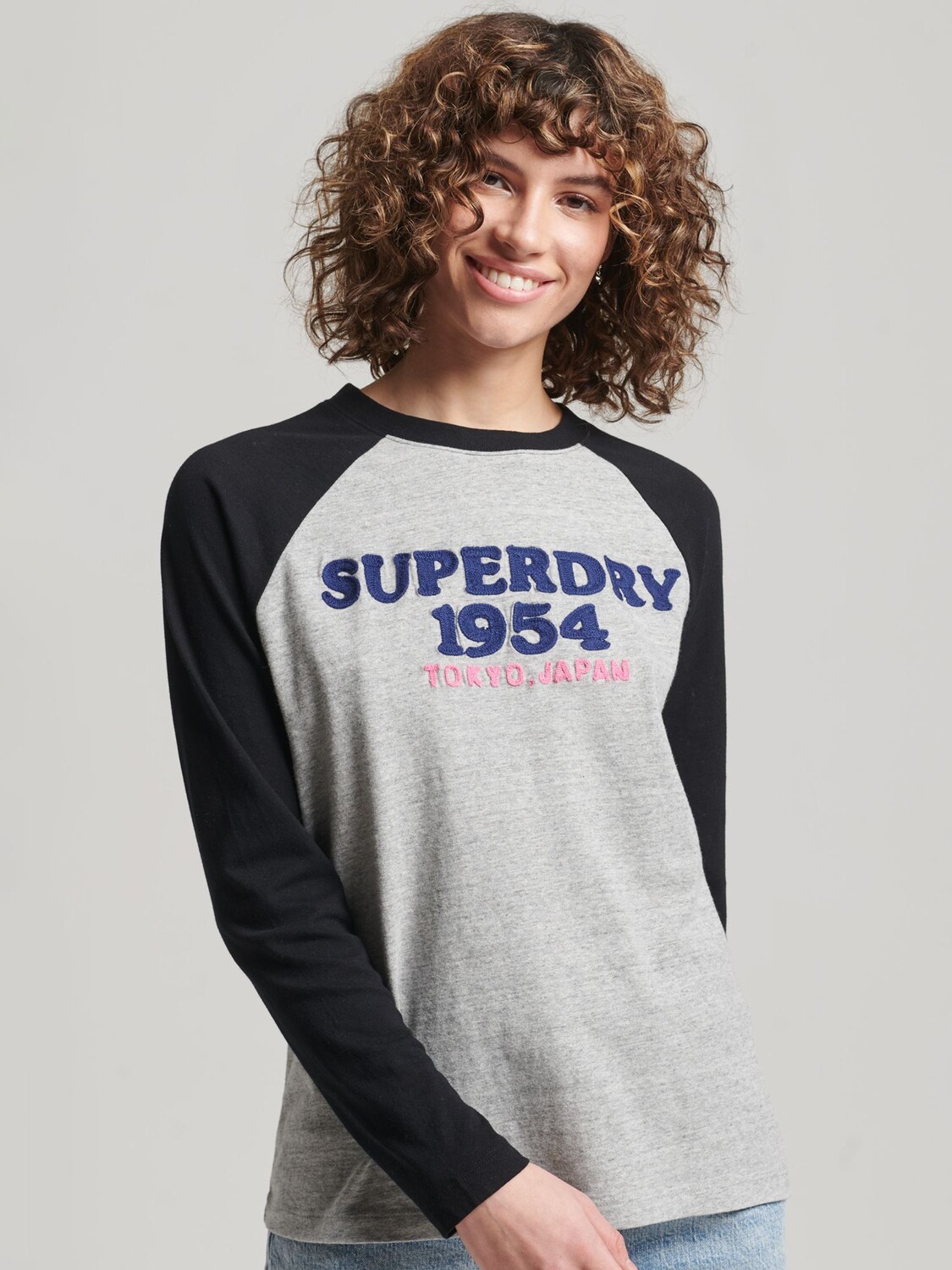 

Топ с длинным рукавом Superdry Vintage Logo, серый меланж/черный