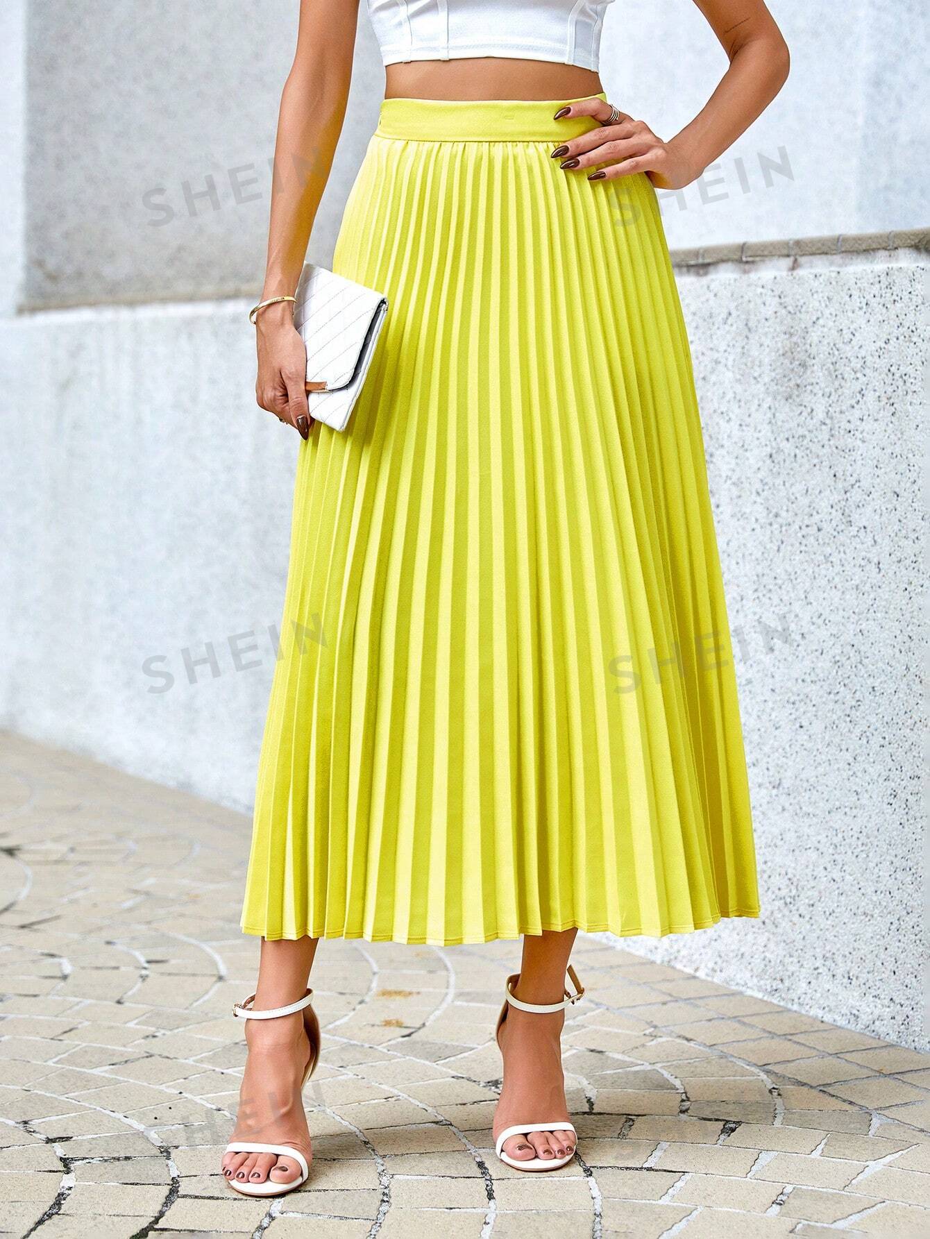 цена SHEIN Privé однотонная повседневная плиссированная юбка, многоцветный