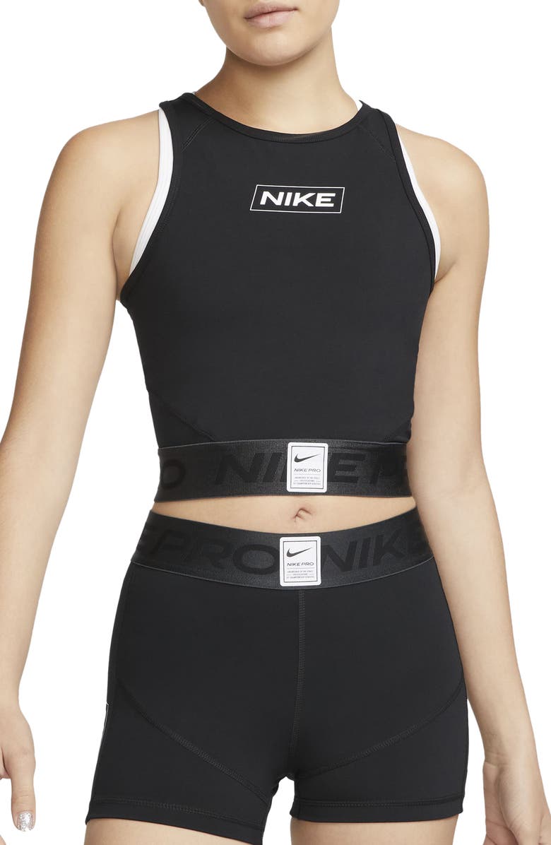 

Майка Pro Dri-FIT Graphic Crop Tank NIKE, черный/темно-серый/белый