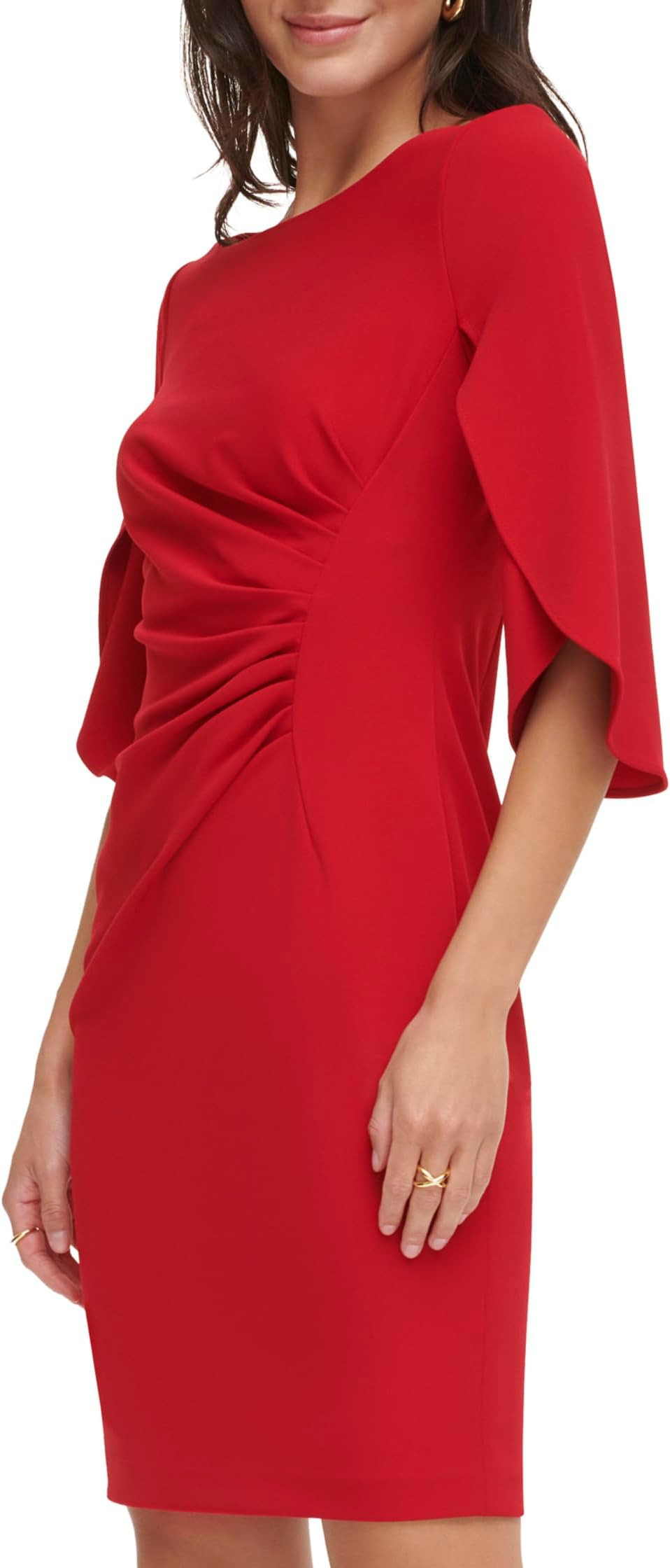 Платье Open Sleeve Ruched Sheath DKNY, цвет Scarlet