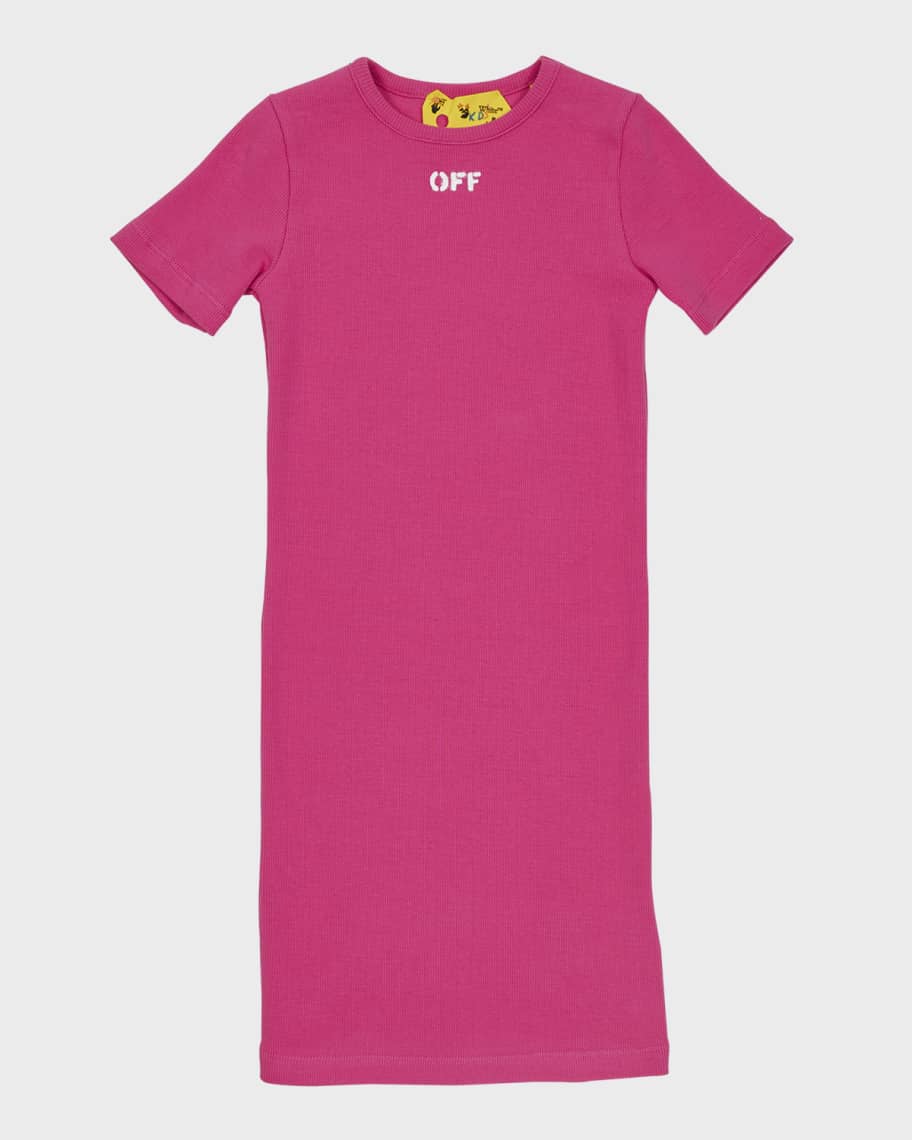 

Платье-футболка в рубчик с логотипом для девочки, размеры 4–12 Off-White