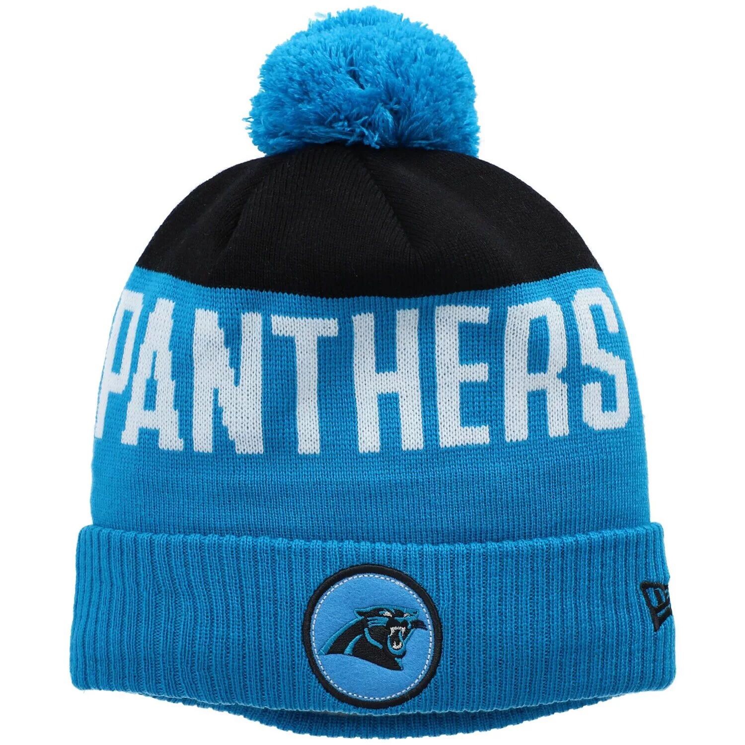 

Мужская вязаная шапка New Era Blue Carolina Panthers с манжетами и помпоном