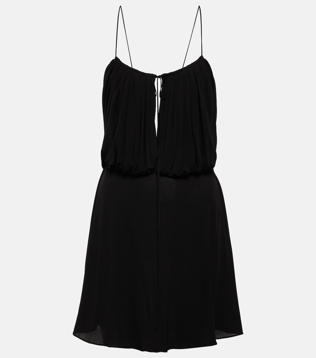 

Мини-платье из креп-джерси с завязками на шее SAINT LAURENT, черный