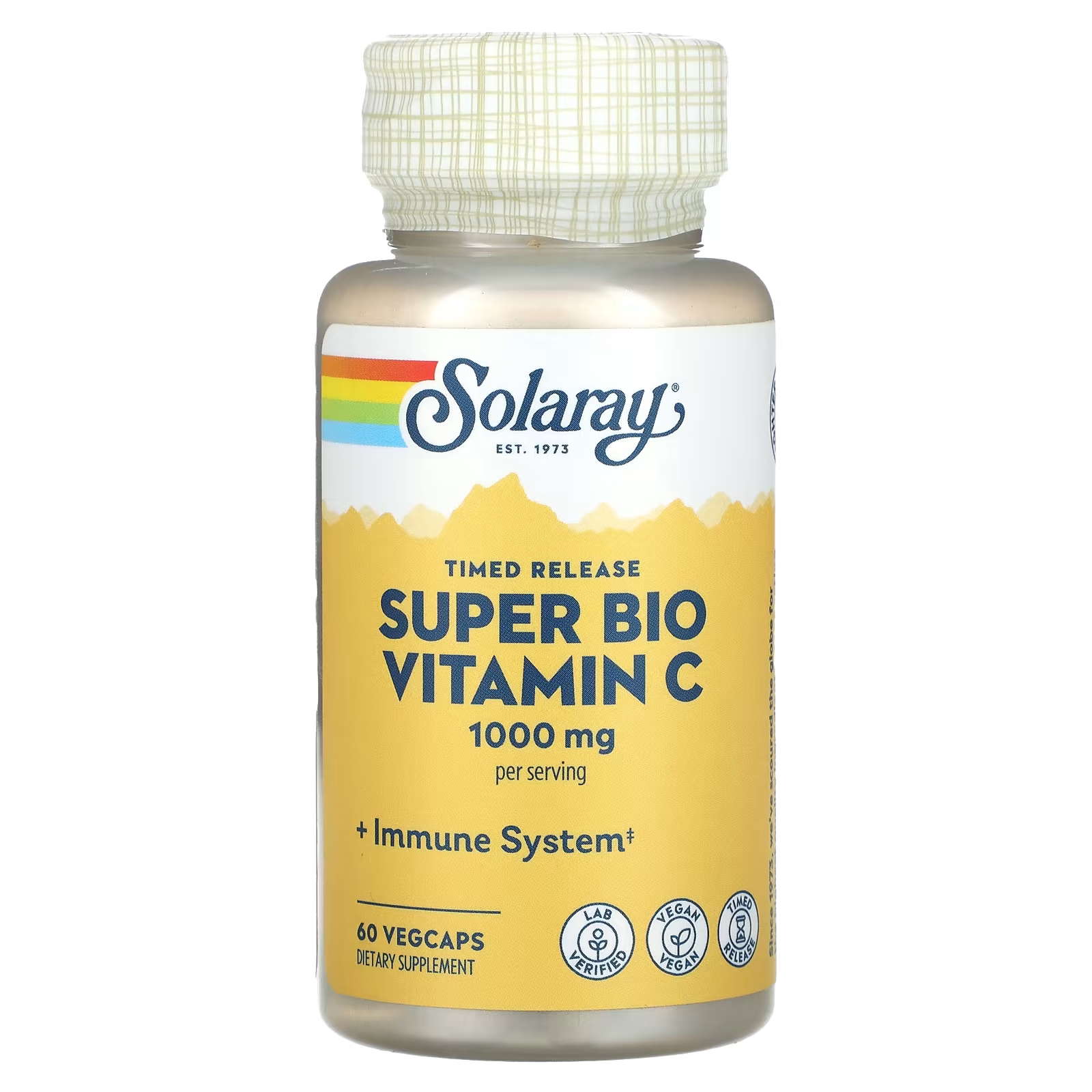 Супер био витамин С с замедленным высвобождением, 1000 мг, 60 растительных капсул (500 мг на капсулу) Solaray mason natural витамин c с замедленным высвобождением 500 мг 100 капсул