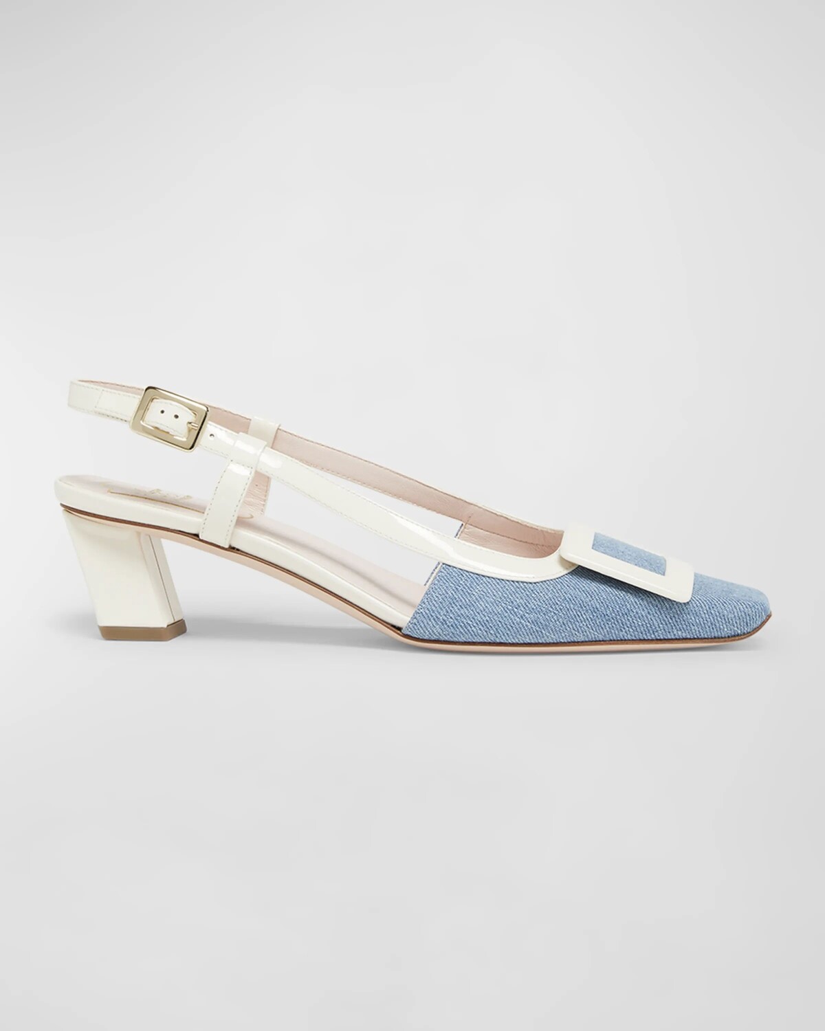 

Джинсовые туфли с ремешком на пятке и пряжкой Roger Vivier, цвет Jeans Chiaro/White