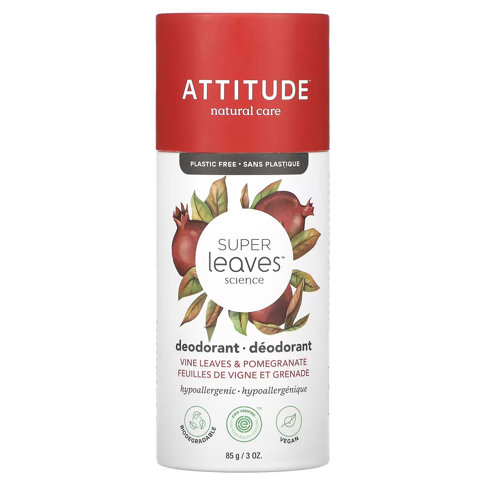 Дезодорант ATTITUDE Super Leaves виноградные листья и гранат, 85 г кондиционер attitude super leaves science без запаха 240 мл