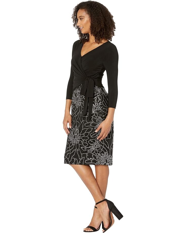 

Платье Adrianna Papell Jersey Wrap Embroidered Sheath Dress, черный