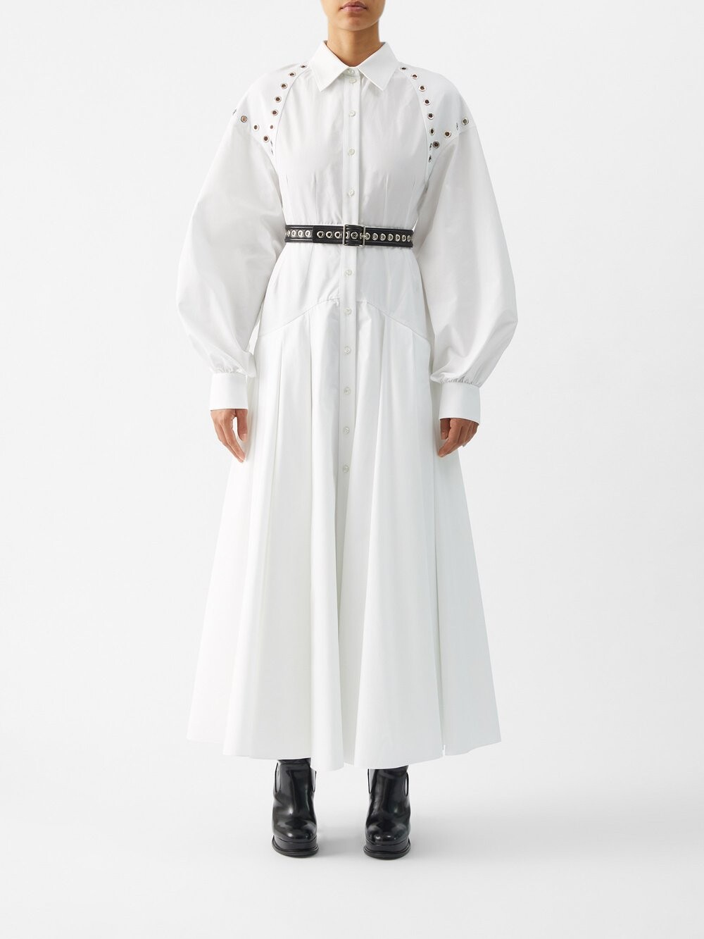

Платье-рубашка из поплина с люверсами Alexander McQueen, белый