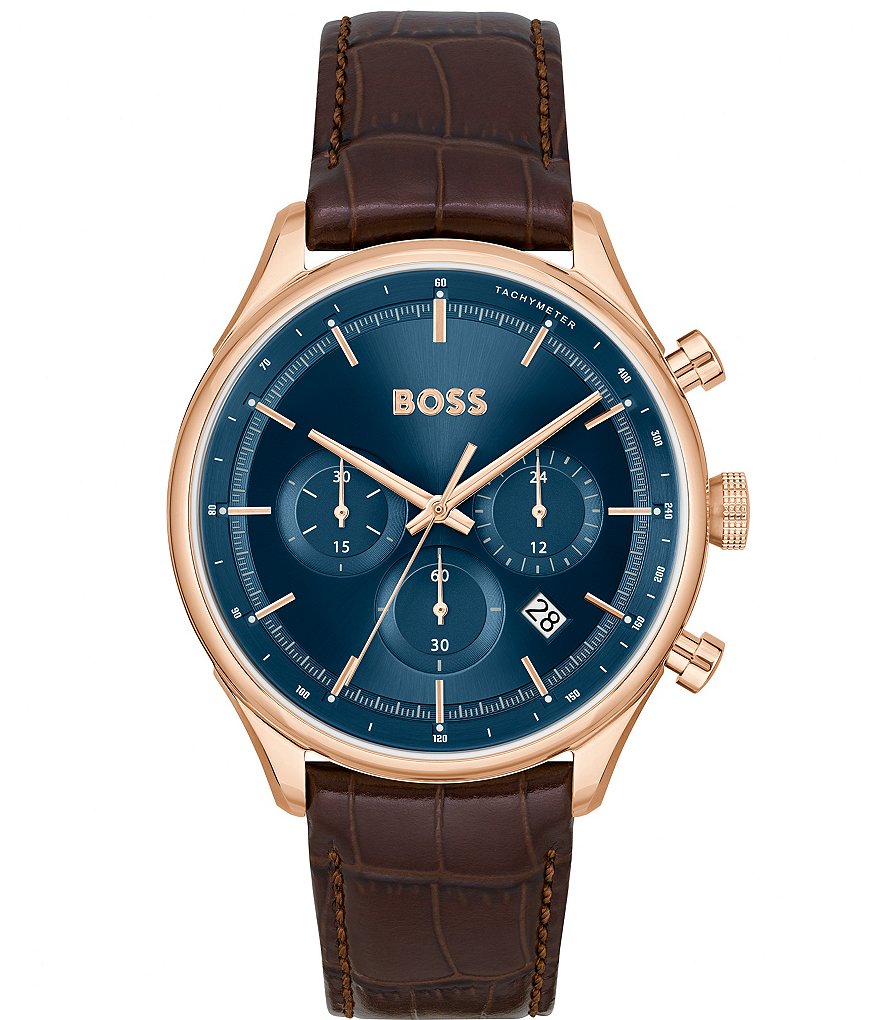 Мужские часы Hugo Boss Gregor с кварцевым хронографом и коричневым кожаным ремешком, коричневый