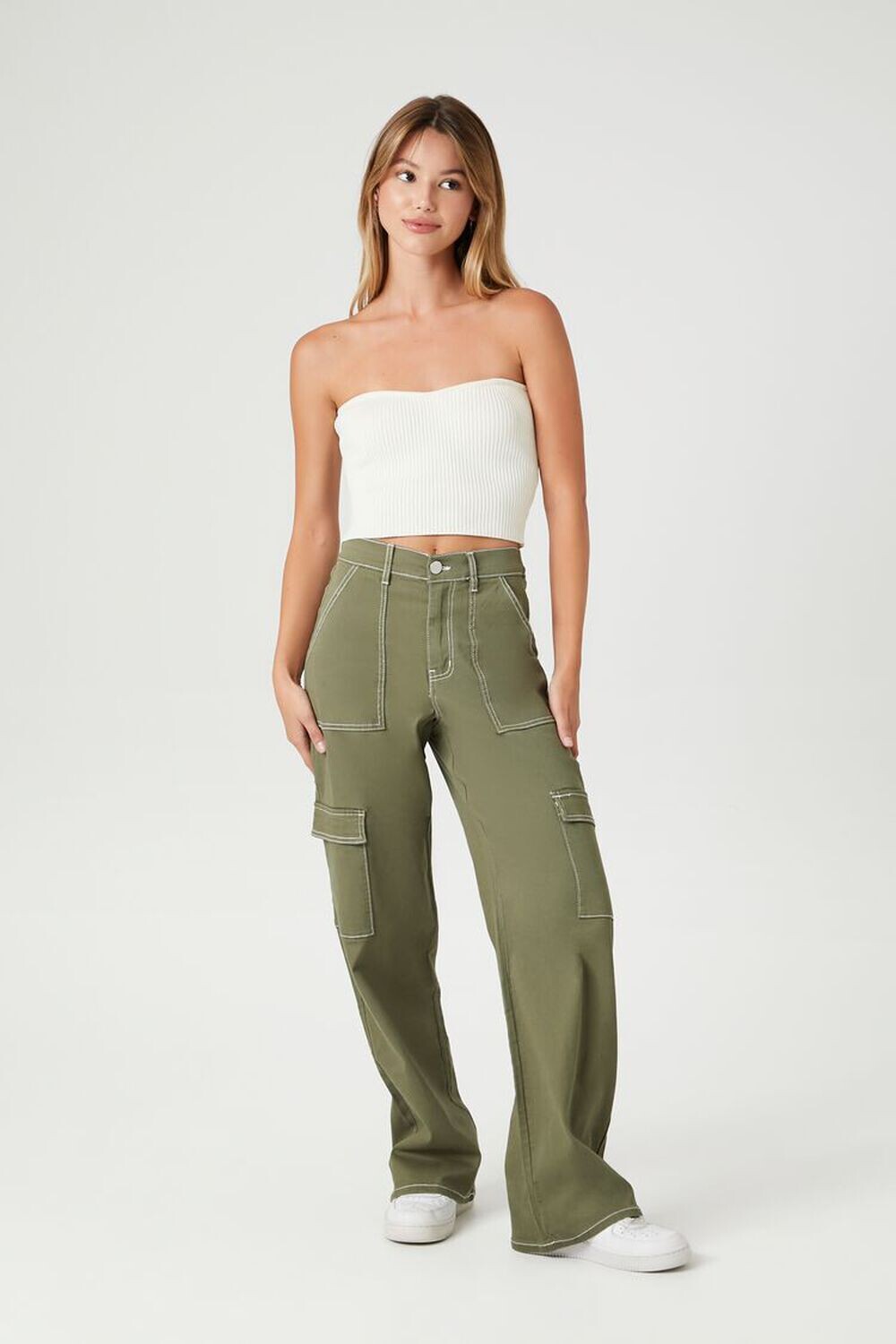

Прямые брюки карго из твила Forever 21, оливковый