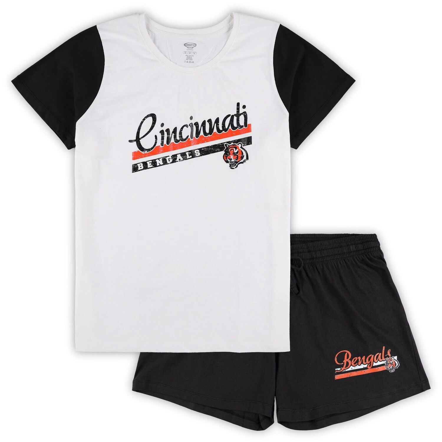 

Женский спортивный комплект белого/черного цвета Cincinnati Bengals размера плюс с футболкой и шортами для сна