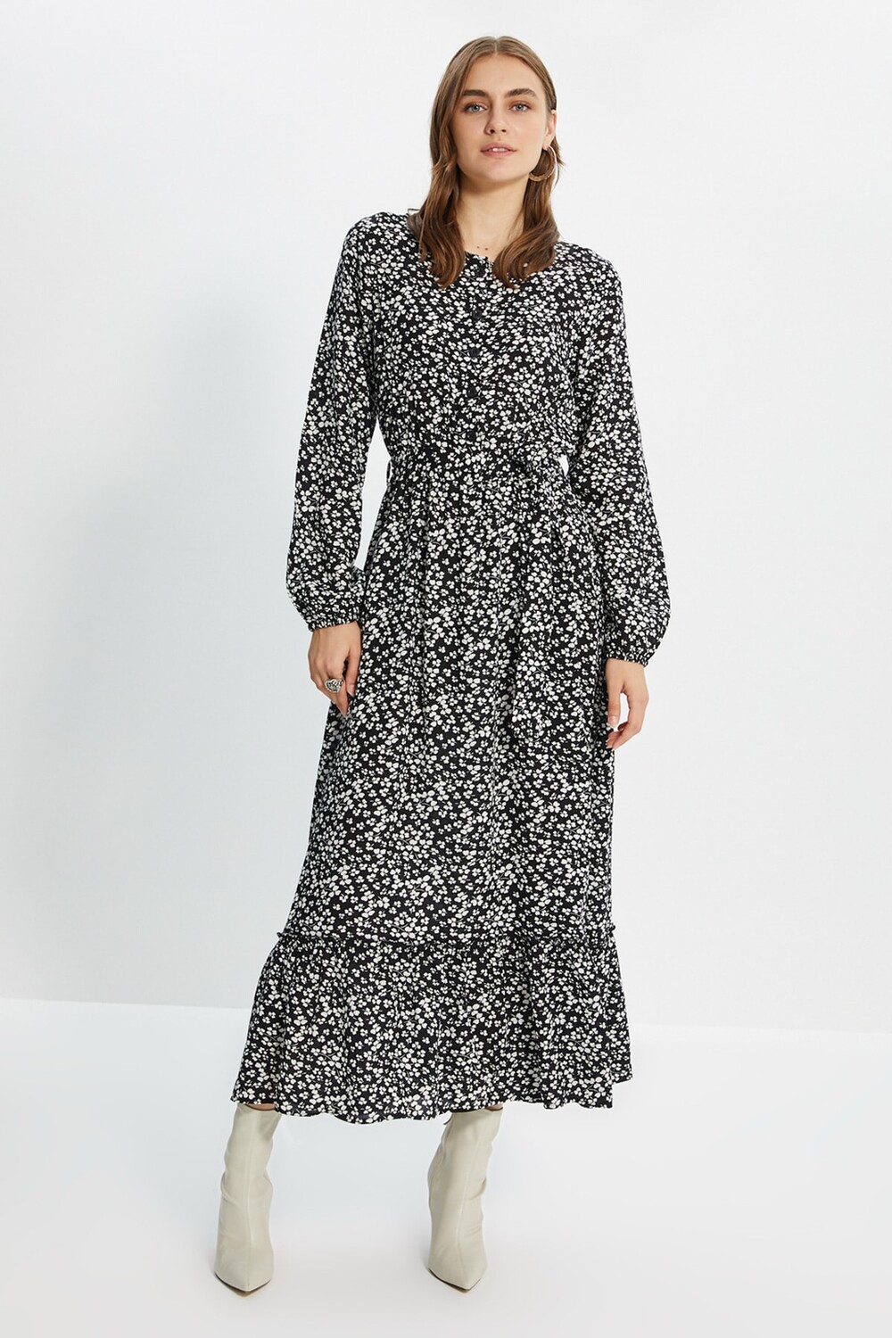 

Платье - Черное - Оборка по краю Trendyol Modest, черный