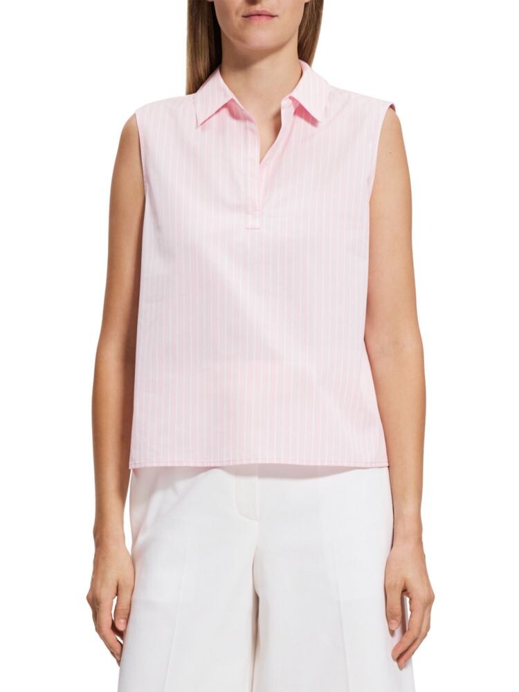 

Поло без рукавов в полоску Theory, цвет Soft Pink Multi