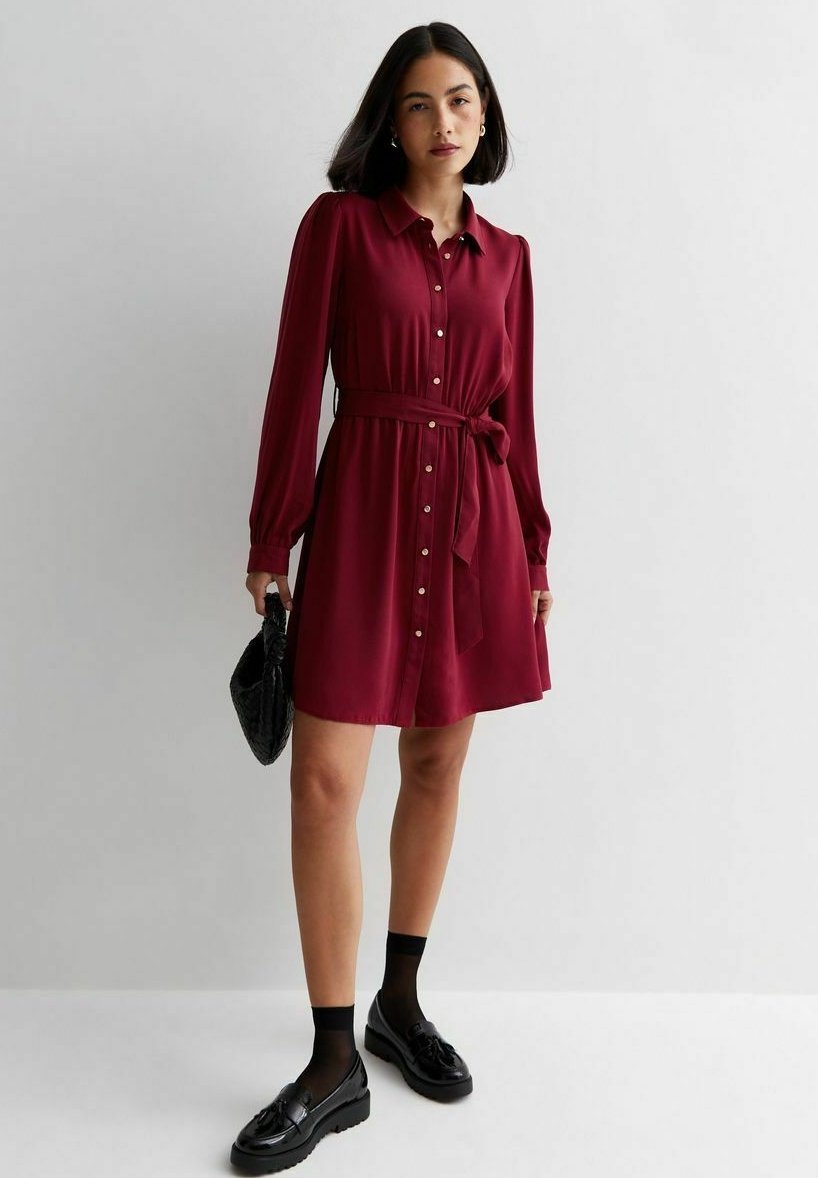 Платье-рубашка Belted Mini New Look, цвет burgundy