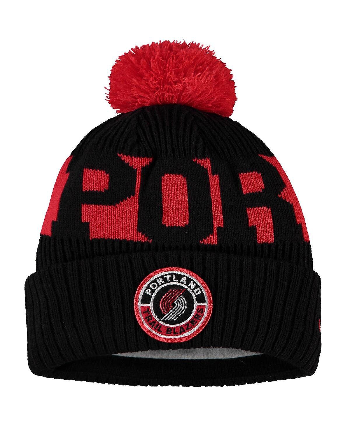 

Мужская черная вязаная шапка Portland Trail Blazers Sport с логотипом и манжетами с помпоном New Era