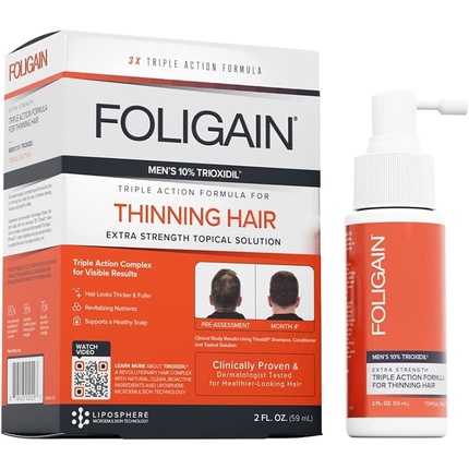 Средство для восстановления роста мужских волос с 10% триоксидилом, 2 унции, Foligain