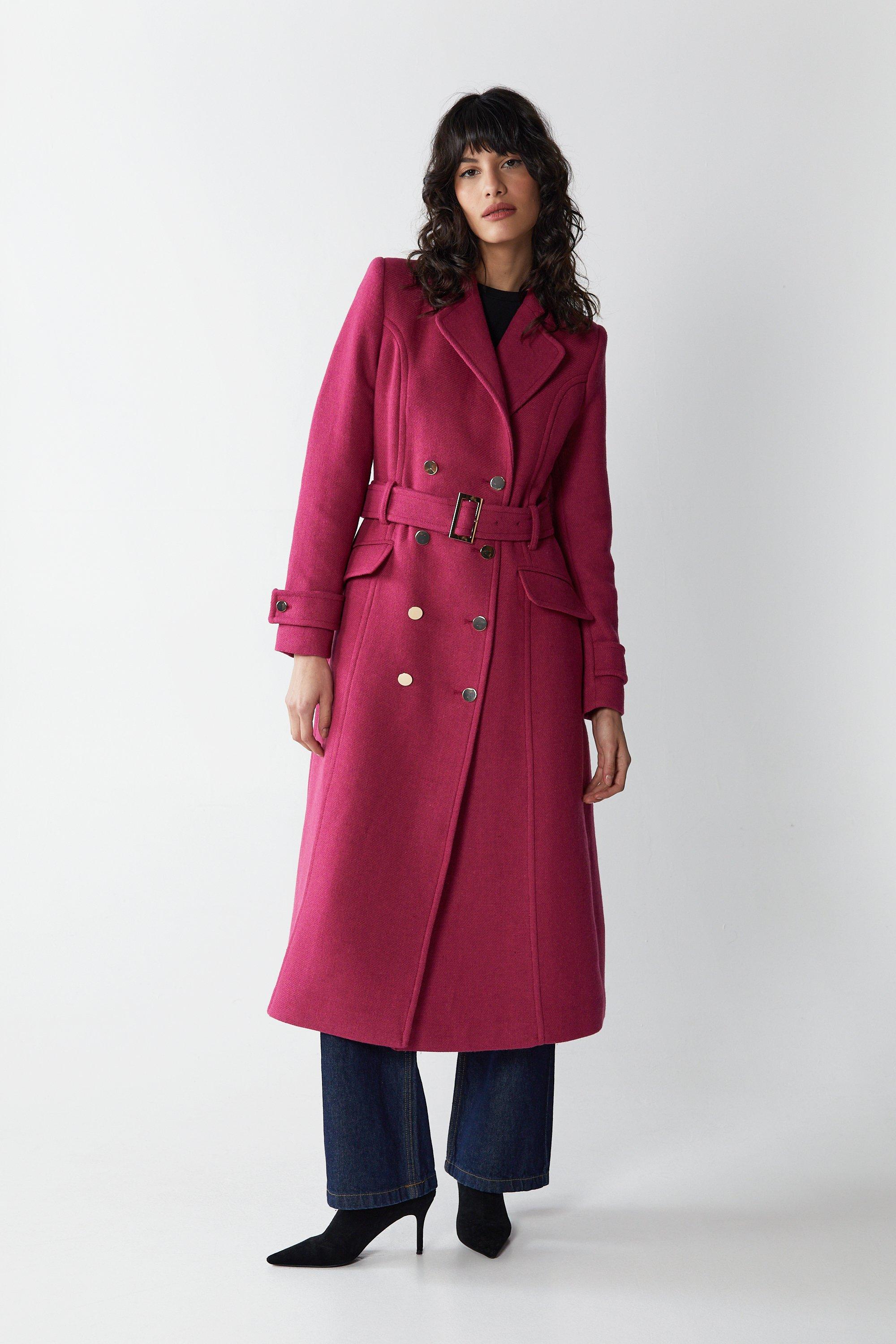 Двубортное пальто премиум-класса из итальянской шерсти строгого кроя Warehouse, розовый