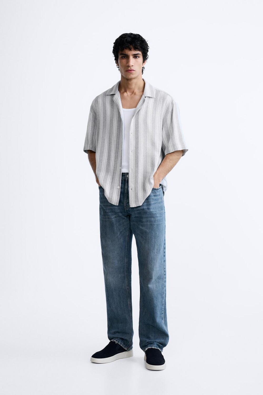 

Полосатая рубашка ZARA, серый