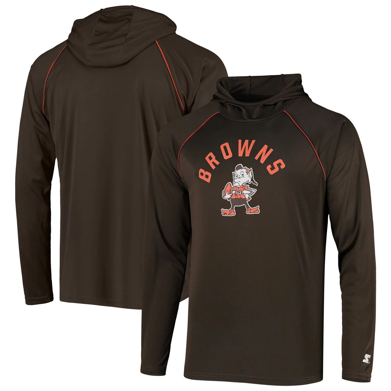 

Мужская коричневая толстовка с длинным рукавом Cleveland Browns Brownie The Elf Throwback реглан, футболка с длинными рукавами Starter, Коричневый